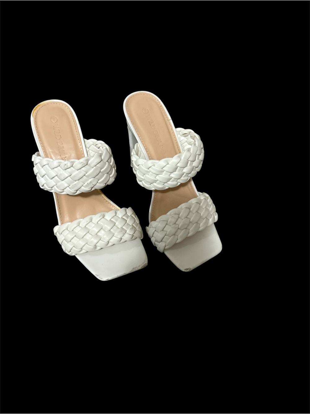 Wild Diva White Braided Double-Strap Slide Heels